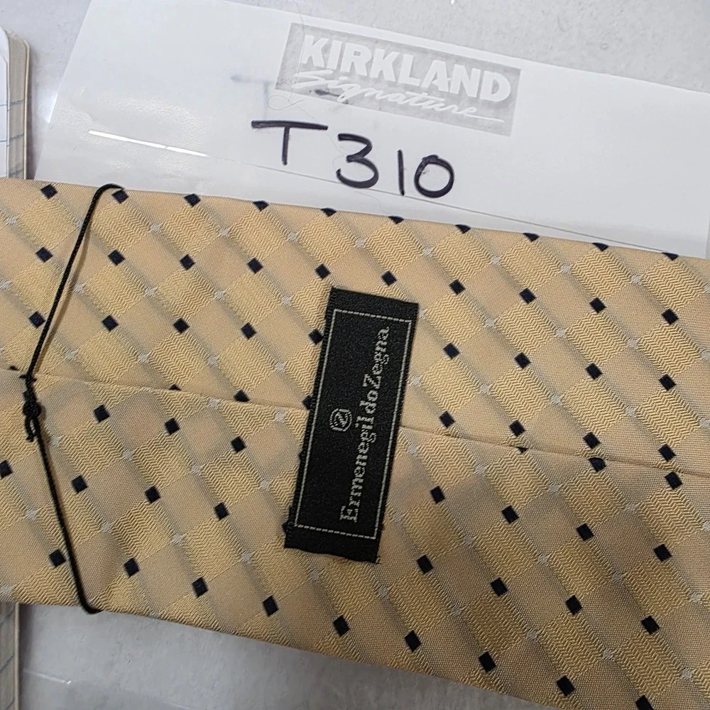 Ermenegildo Zegna Mens Silk Tie Tan Gold Geometric Diamond Made in Italy NWT
